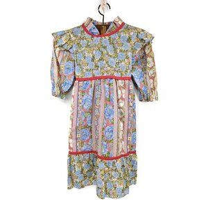 VTG 80s Gingerbread of California Prairie Dress Girls 7 Floral Maxi Peasant